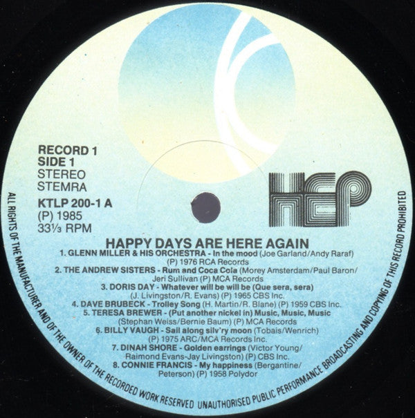 Various - Happy Days Are Here Again (LP) 51642 Vinyl LP Dubbel Vinyl Very Good (VG) <br> Hoes Good Plus (G+)