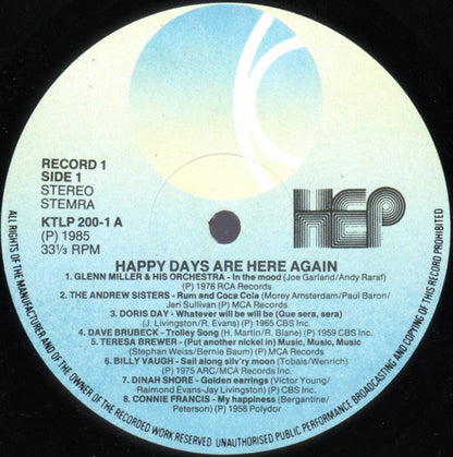 Various - Happy Days Are Here Again (LP) 51642 Vinyl LP Dubbel Vinyl Very Good (VG) <br> Hoes Good Plus (G+)