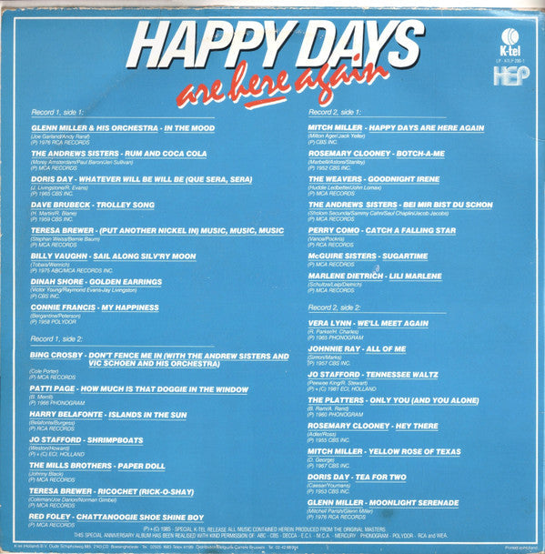 Various - Happy Days Are Here Again (LP) 51642 Vinyl LP Dubbel Vinyl Very Good (VG) <br> Hoes Good Plus (G+)