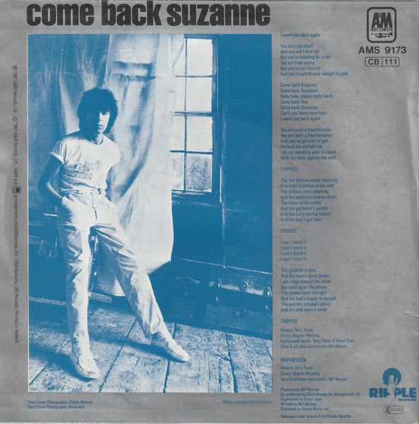 Bill Wyman - Come Back Suzanne Vinyl Singles Vinyl Very Good (VG) <br> Hoes Good Plus (G+)