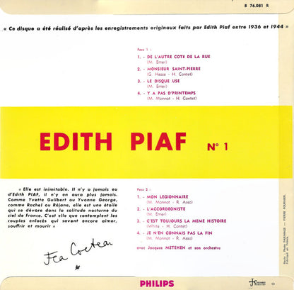 Edith Piaf - N° 1 (10") Vinyl LP 10" Vinyl Zeer Goed / Hoesje Goed "VINYLSINGLES.NL"