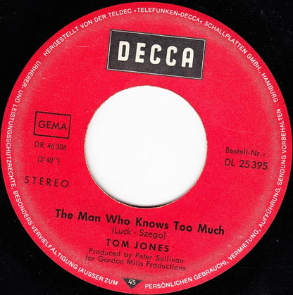 Tom Jones - Without Love Vinyl Singles Vinyl Very Good (VG) <br> Hoes Generic