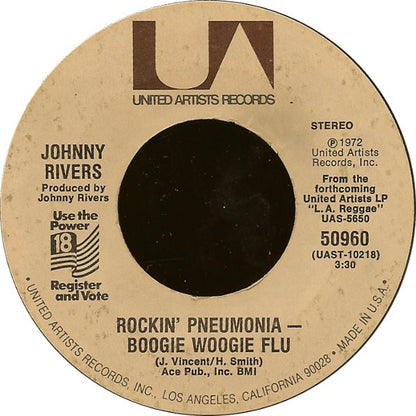 Johnny Rivers - Rockin' Pneumonia - Boogie Woogie Flu Vinyl Singles Vinyl Very Good (VG) <br> Hoes Generic