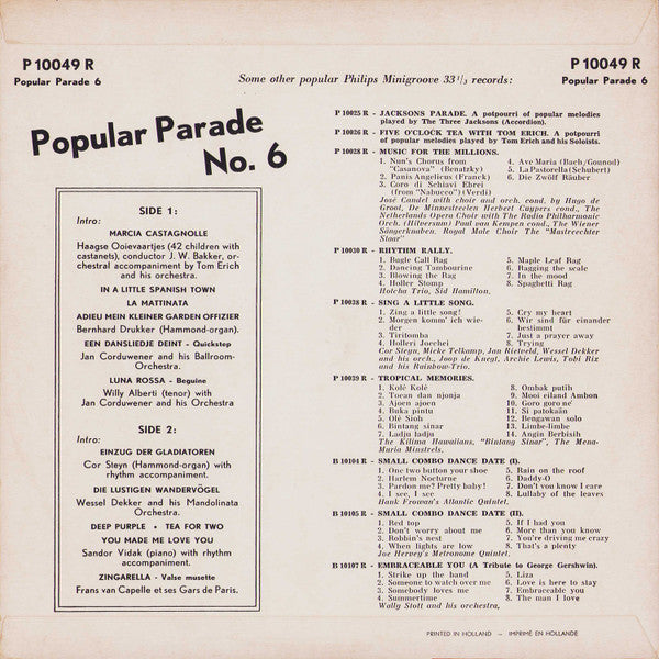 Various - Popular Parade No. 6 (10") Vinyl LP 10" Goede Staat