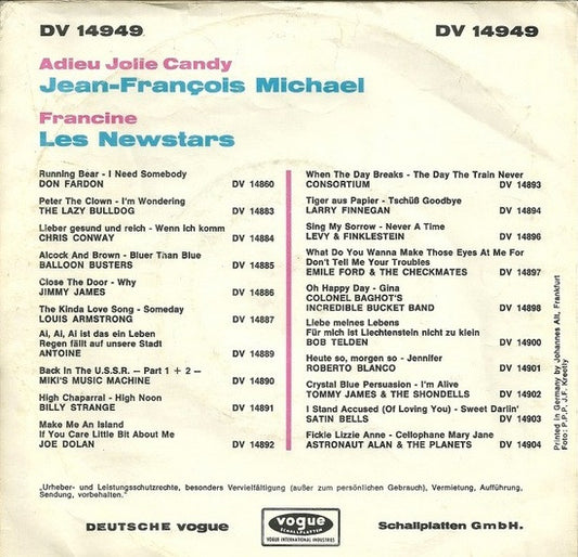Jean-François Michael / Les Newstars - Adieu Jolie Candy