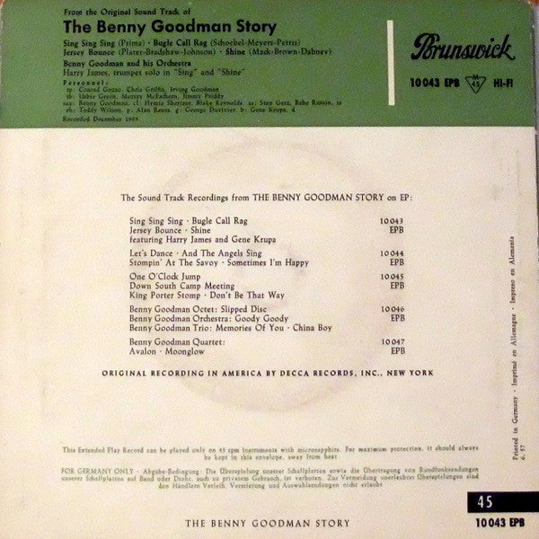 Benny Goodman And His Orchestra - The Benny Goodman Story Vinyl Singles EP Vinyl Very Good (VG) <br> Hoes Good Plus (G+)