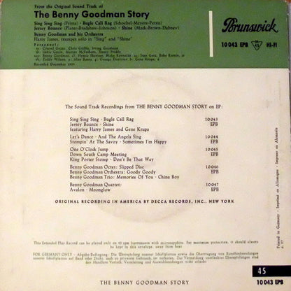 Benny Goodman And His Orchestra - The Benny Goodman Story Vinyl Singles EP Vinyl Very Good (VG) <br> Hoes Good Plus (G+)