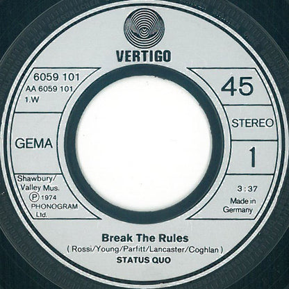 Status Quo - Break The Rules Vinyl Singles Vinyl Very Good (VG) <br> Hoes Generic