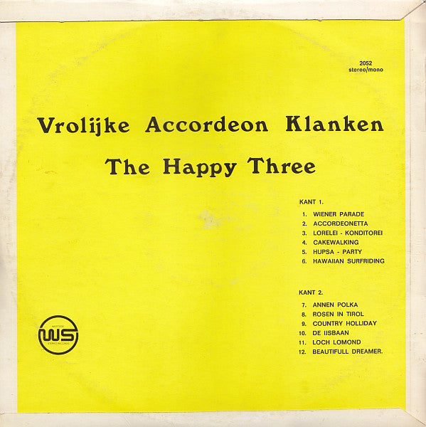 Happy Three - Vrolijke Accordeon Klanken (LP) Vinyl LP Vinyl Very Good (VG) <br> Hoes Good Plus (G+)