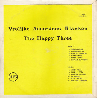 Happy Three - Vrolijke Accordeon Klanken (LP) Vinyl LP Vinyl Very Good (VG) <br> Hoes Good Plus (G+)