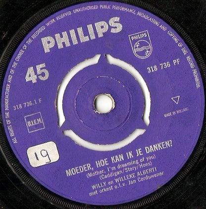 Willy & Willeke Alberti - Moeder, Hoe Kan Ik Je Danken? Vinyl Singles Vinyl Very Good (VG) <br> Hoes Generic