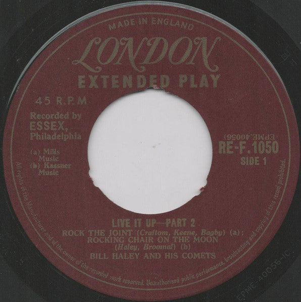 Bill Haley And His Comets - Live It Up ! Part 2 Vinyl Singles Vinyl Very Good (VG) <br> Hoes Generic