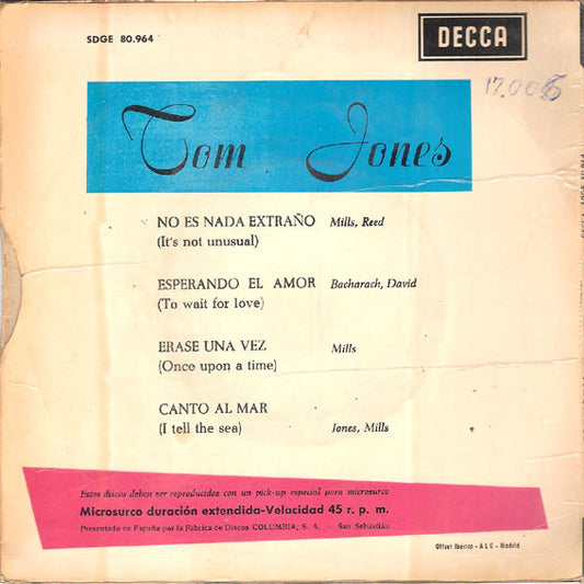 Tom Jones - No Es Nada Extraño Vinyl Singles EP Vinyl Zeer Goed / Hoesje Goed "VINYLSINGLES.NL"