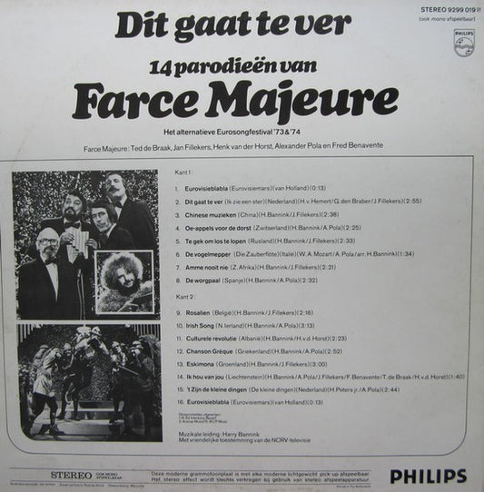 Farce Majeure - Dit Gaat Te Ver - 14 Parodieën Van Farce Majeure (LP)