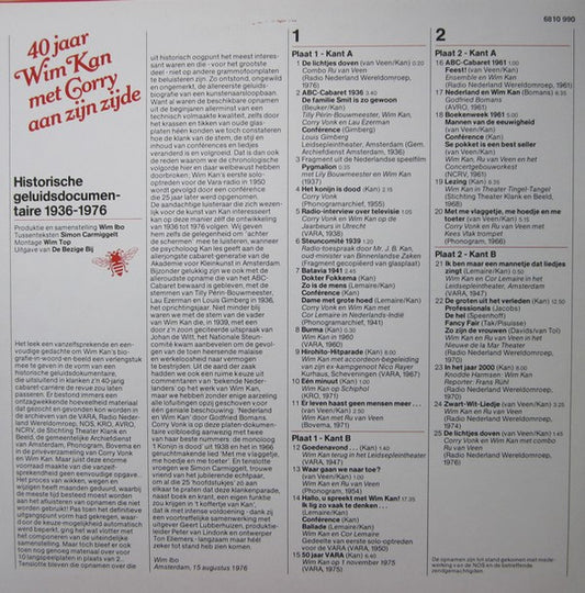 Wim Kan - ** Jaar Wim Kan Met Corry Aan Zijn Zijde (LP) Vinyl LP Vinyl Zeer Goed / Hoesje Goed "VINYLSINGLES.NL"