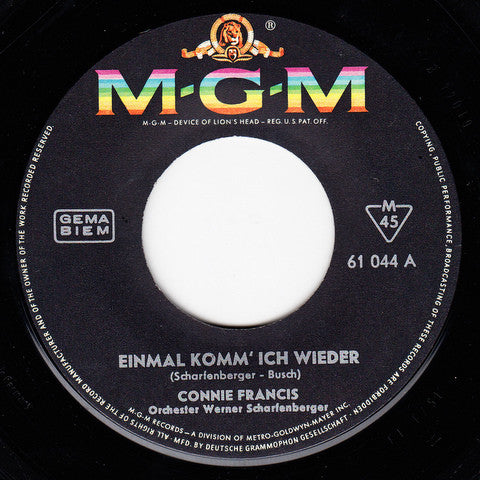 Connie Francis - Einmal Komm' Ich Wieder Vinyl Singles Vinyl Very Good (VG) <br> Hoes Generic