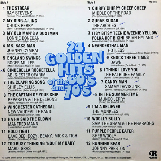 Various - Fun Rock - 24 Golden Hits Of The 60's And The 70's (LP) Vinyl LP Vinyl Zeer Goed / Hoesje Goed "VINYLSINGLES.NL"
