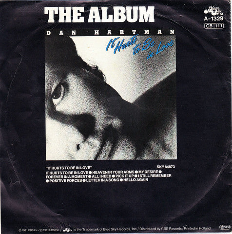 Dan Hartman - It Hurts To Be In Love Vinyl Singles Vinyl Very Good (VG) <br> Hoes Good Plus (G+)