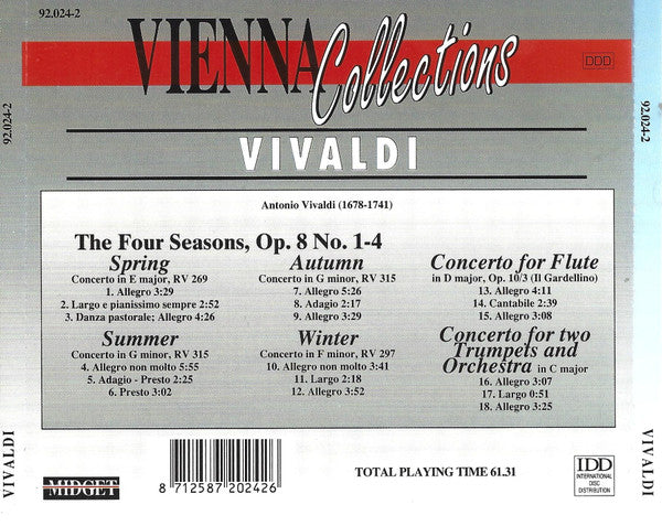 Antonio Vivaldi - The Four Seasons, Concerto For Flute (CD) Compact Disc Goede Staat