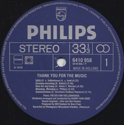 Pieter van Vollenhoven, Harry van Hoof ‎- Thank You For The Music (LP) 42987 Vinyl LP VINYLSINGELS.NL