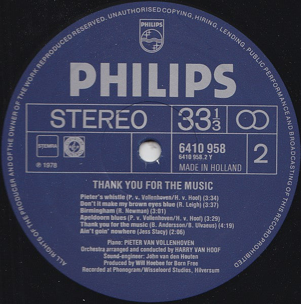 Pieter van Vollenhoven, Harry van Hoof ‎- Thank You For The Music (LP) 50951 Vinyl LP VINYLSINGELS.NL