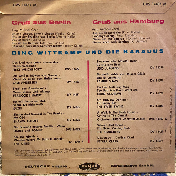 Bing Wittkamp Und Die Kakadus - Gruss Aus Berlin Vinyl Singles Vinyl Very Good (VG) <br> Hoes Good Plus (G+)