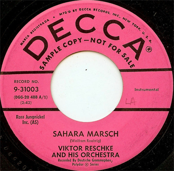 Viktor Reschke Sahara Marsch Viktor Reschke - Sahara Marsch Vinyl Singles Vinyl Very Good (VG) <br> Hoes Generic