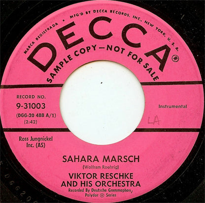 Viktor Reschke Sahara Marsch Viktor Reschke - Sahara Marsch Vinyl Singles Vinyl Very Good (VG) <br> Hoes Generic