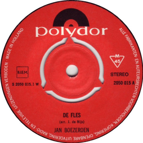 Jan Boezeroen - De Fles Vinyl Singles Vinyl Zeer Goed / Hoesje Goed "VINYLSINGLES.NL"