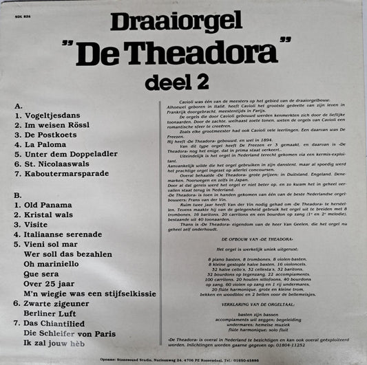 Draaiorgel "De Theadora" - Draaiorgel "De Theadora" Deel 2 (LP) Vinyl LP Vinyl Zeer Goed / Hoesje Goed "VINYLSINGLES.NL"