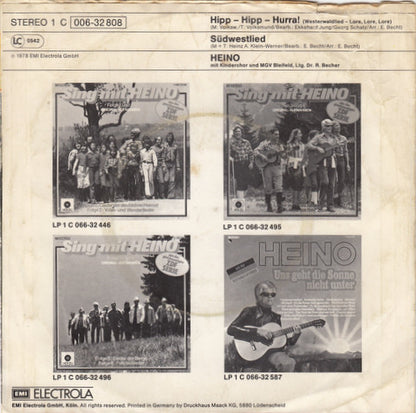 Heino - Hipp Hipp Hurra (Westerwaldlied - Lore, Lore, Lore) Vinyl Singles Vinyl Very Good (VG) <br> Hoes Good Plus (G+)