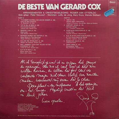Gerard Cox - De Beste Van Gerard Cox (LP) Vinyl LP Vinyl Very Good (VG) <br> Hoes Good Plus (G+)