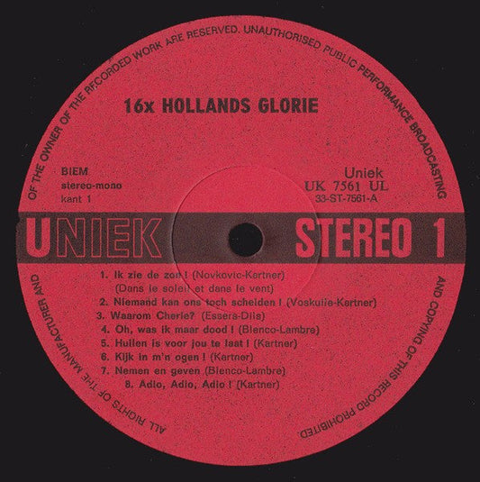 Various - **x Hollands Glorie (LP) Vinyl LP Vinyl Zeer Goed / Hoesje Goed "VINYLSINGLES.NL"