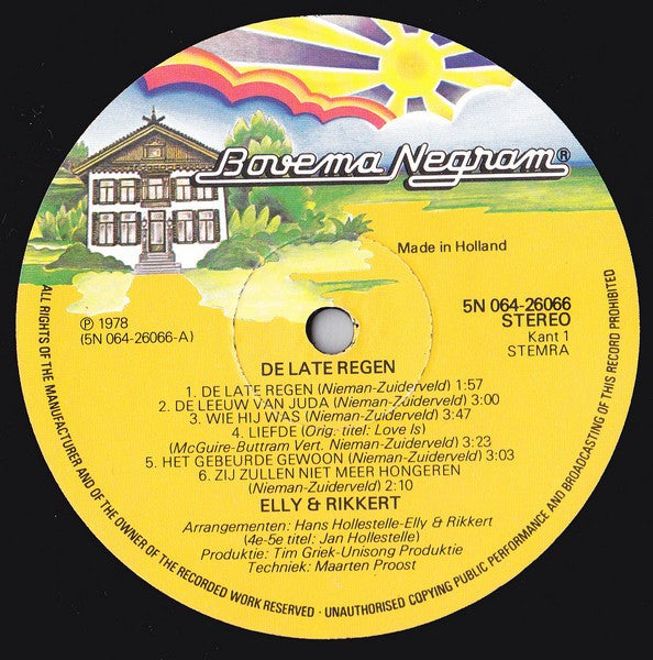 Elly & Rikkert - De Late Regen (LP) Vinyl LP Vinyl Very Good (VG) <br> Hoes Good Plus (G+)