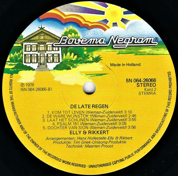 Elly & Rikkert - De Late Regen (LP) Vinyl LP Vinyl Very Good (VG) <br> Hoes Good Plus (G+)