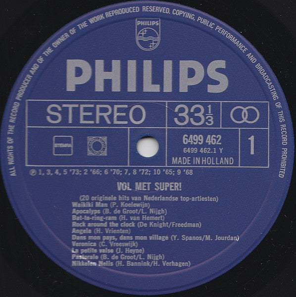Various - Vol Met Super! (20 Originele Hits Van Nederlandse Topartiesten) - Deel 1 (LP) 90054 Vinyl LP