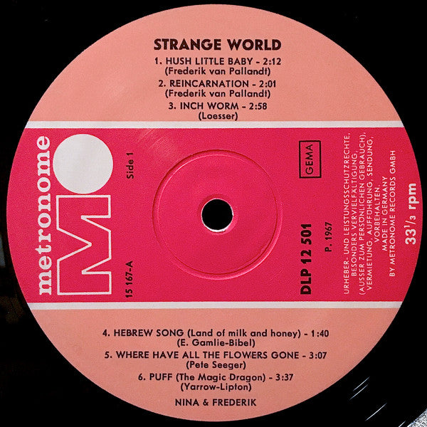 Nina & Frederik - Strange World (LP) Vinyl LP Vinyl Very Good (VG) <br> Hoes Good Plus (G+)