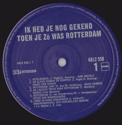 Various - Ik Heb Je Nog Gekend Toen Je Zó Was Rotterdam  (LP) 49818 Vinyl LP Goede Staat