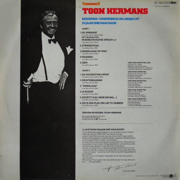 Toon Hermans - Beroemde Conferences En Liedjes Uit 20 Jaar One Man Show 60 Minuten Lachen (LP) Vinyl LP Vinyl Very Good (VG) <br> Hoes Good Plus (G+)