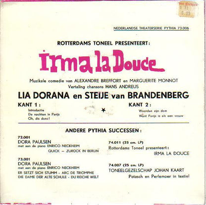 Rotterdams Toneel Presenteert Lia Dorana & Steye van Brandenberg - Irma La Douce (EP) 38050 Vinyl Singles EP Goede Staat