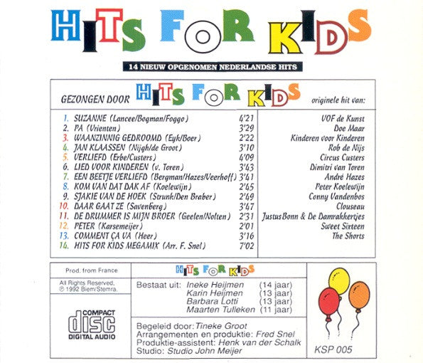 Hits For Kids - Hits For Kids - 14 Nieuw Opgenomen Nederlandse Hits (CD) Compact Disc Goede Staat