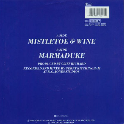 Cliff Richard - Mistletoe & Wine Vinyl Singles Vinyl Very Good (VG) <br> Hoes Good Plus (G+)