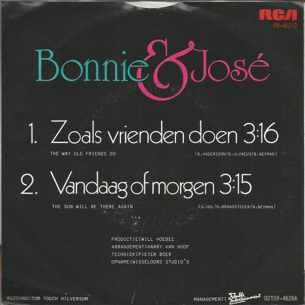 Bonnie St. Claire & José - Zoals Vrienden Doen Vinyl Singles Vinyl Very Good (VG) <br> Hoes Good Plus (G+)