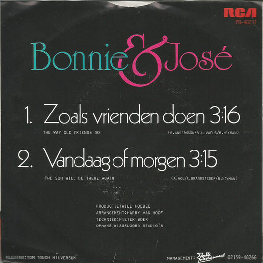 Bonnie St. Claire & José - Zoals Vrienden Doen Vinyl Singles Vinyl Zeer Goed / Hoesje Goed "VINYLSINGLES.NL"