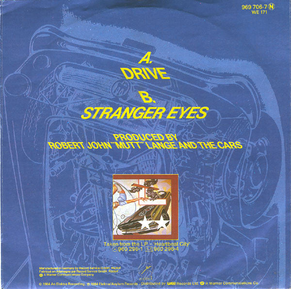 Cars - Drive Vinyl Singles Vinyl Very Good (VG) <br> Hoes Good Plus (G+)