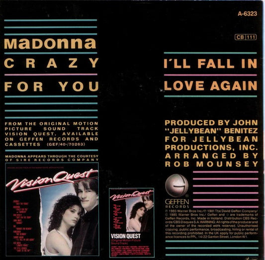 Madonna - Crazy For You Vinyl Singles Media VG / Sleeve Tekst "VINYLSINGLES.NL"
