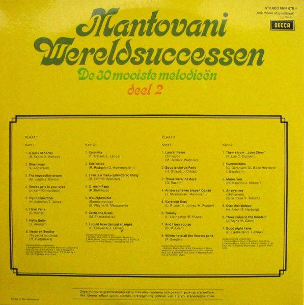 Mantovani - Wereldsuccessen Deel 2 - De 30 Mooiste Melodieën (LP) 50988 50988 LP Dubbel Goede Staat