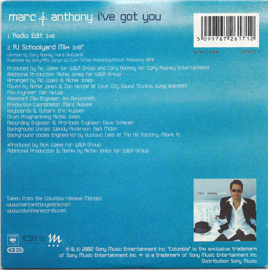 Marc Anthony - I've Got You (CD) Compact Disc Goede Staat "VINYLSINGLES.NL"
