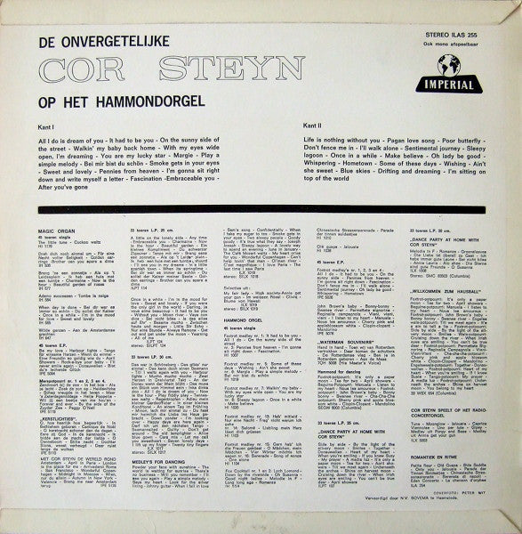 Cor Steyn - De Onvergetelijke Cor Steyn Op Het Hammondorgel (LP) Vinyl LP Vinyl Very Good (VG) <br> Hoes Good Plus (G+)