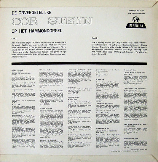 Cor Steyn - De Onvergetelijke Cor Steyn Op Het Hammondorgel (LP) Vinyl LP Vinyl Zeer Goed / Hoesje Goed "VINYLSINGLES.NL"